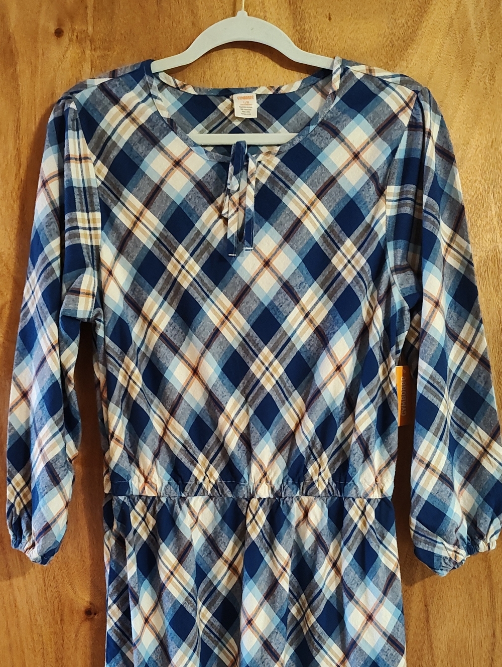 NWT Gymboree x Mandy Moore Womens Dress Plaid Twill Blue Orange White Bias Cut L - Picture 3 of 14
